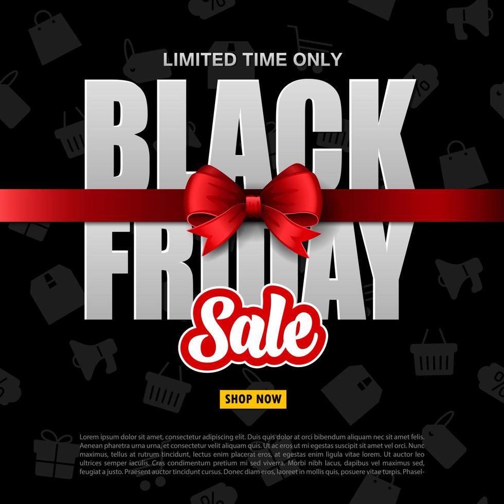 Vector illustration of Black Friday sale banner with different gift boxes and black ribbon