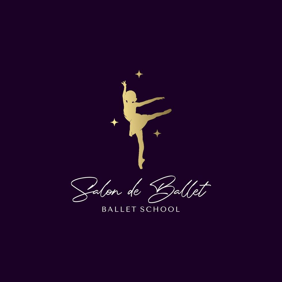 Gold ballet school logo design template vector