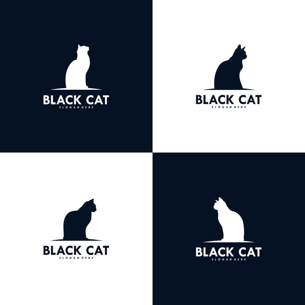 Set of black cat logo design vector