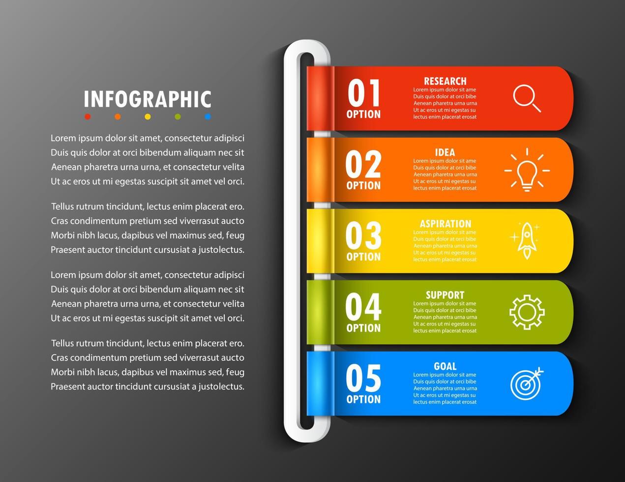 plantilla infográfica con la imagen de 5 rectángulos vector