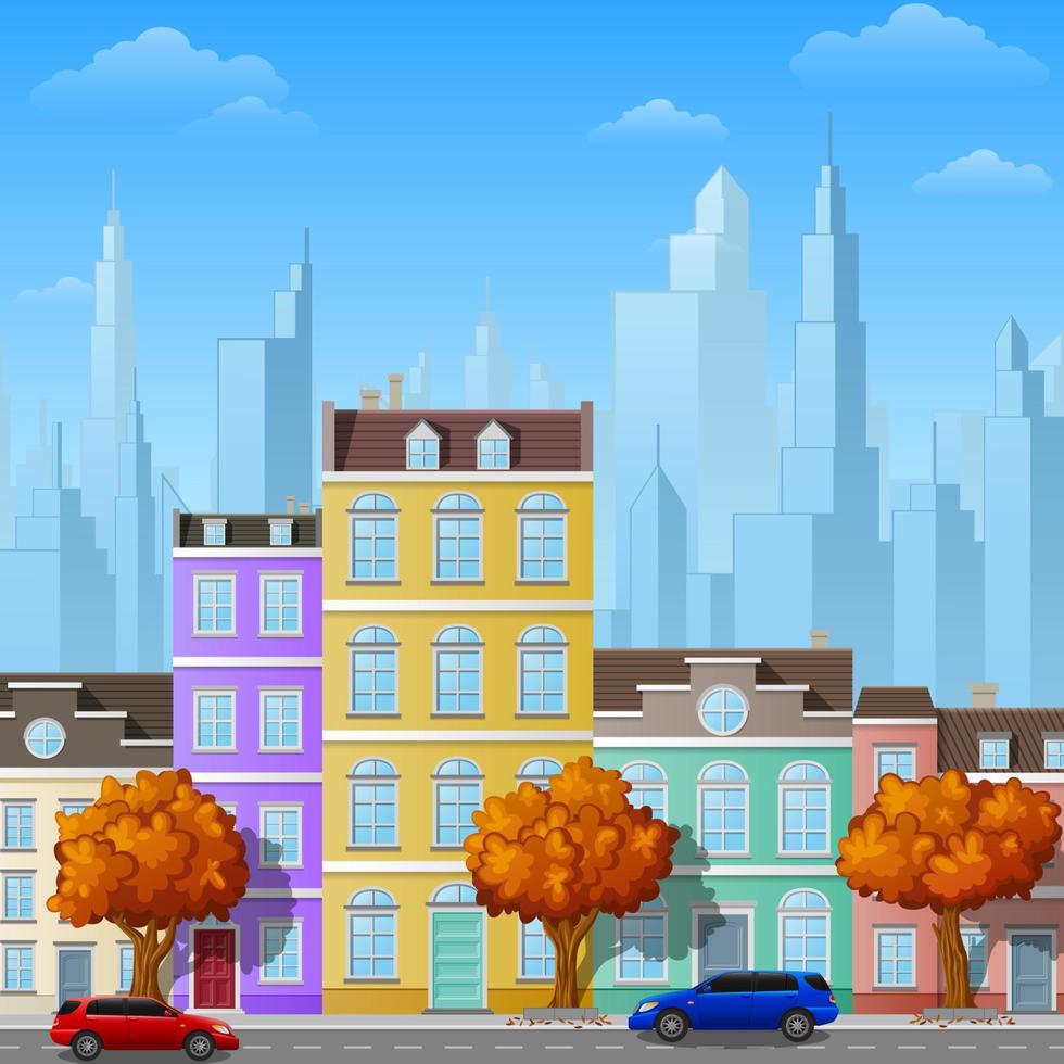 Green cityscape with buildings and trees vector