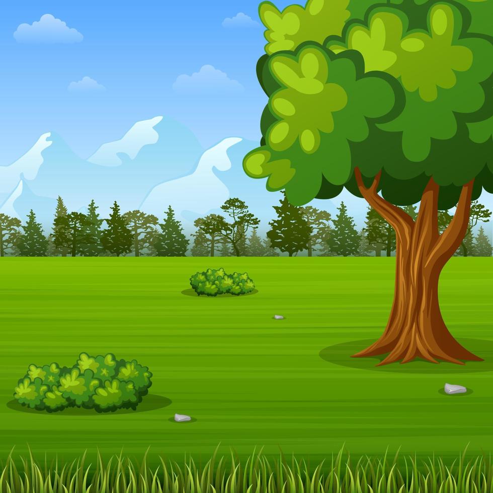 Green landscape with mountains and trees vector