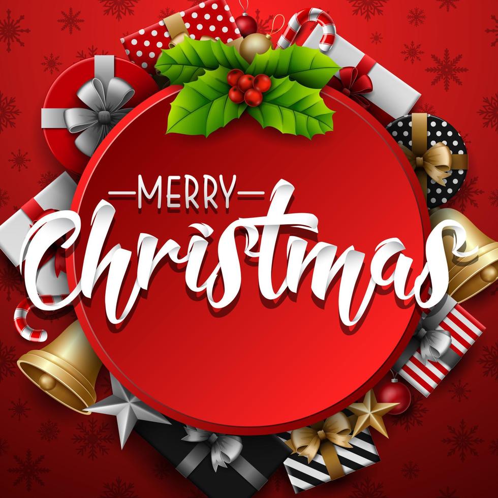 Christmas red background with christmas elements vector