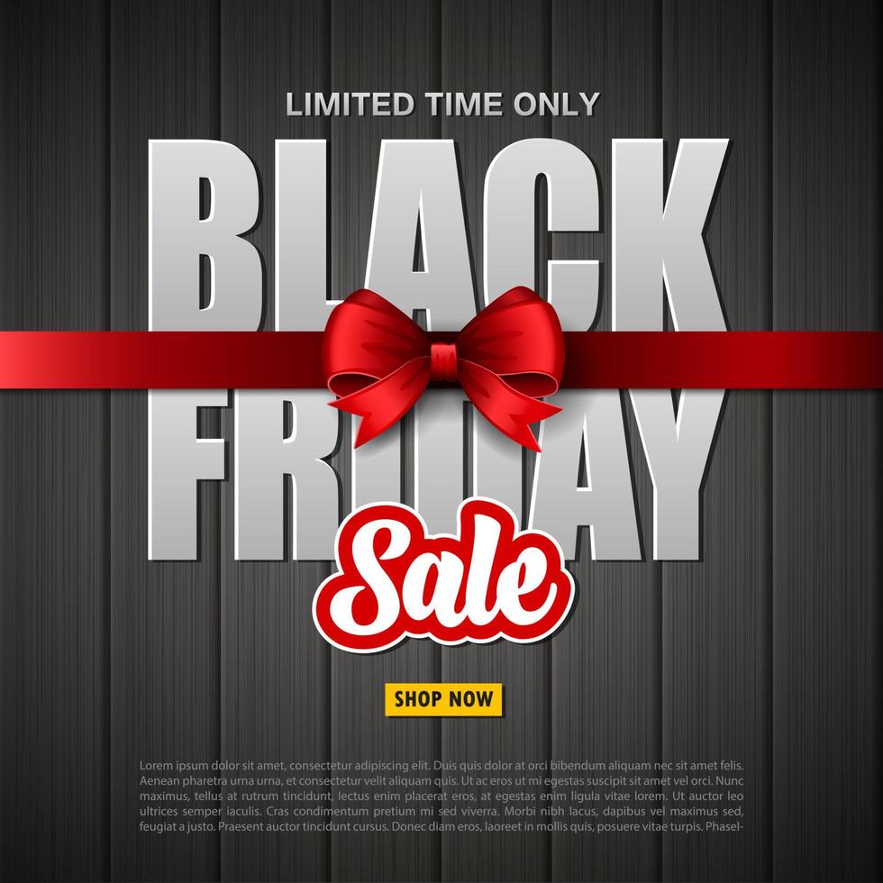 Vector illustration of Black Friday sale banner with different gift boxes and black ribbon