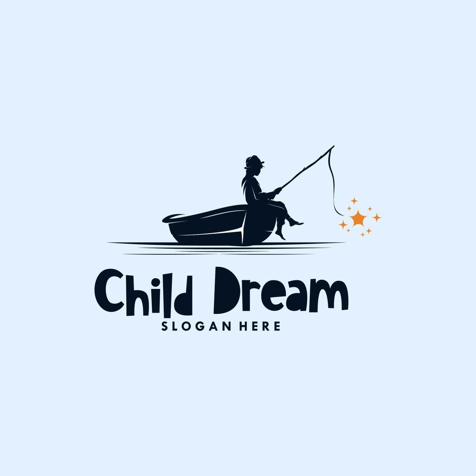 Colorful a boy fishing a star logo design vector