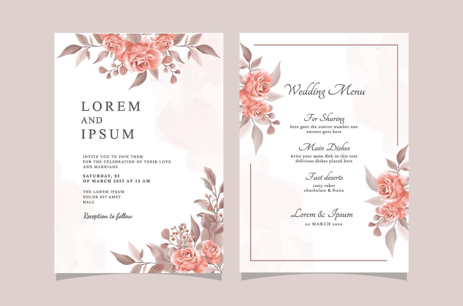elegante plantilla de tarjeta de invitación de boda dibujada a mano floral vector