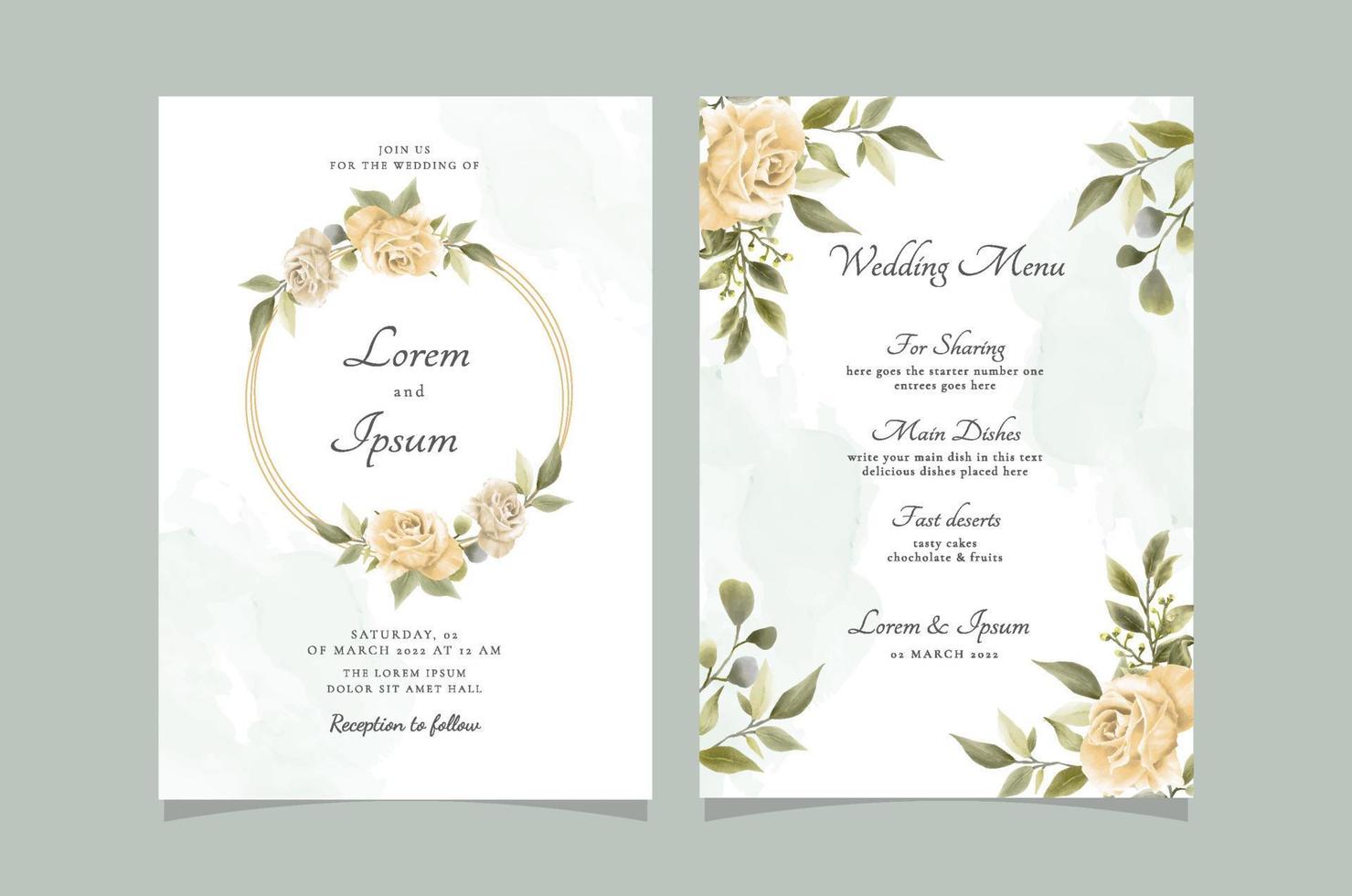 elegante plantilla de tarjeta de invitación de boda dibujada a mano floral vector