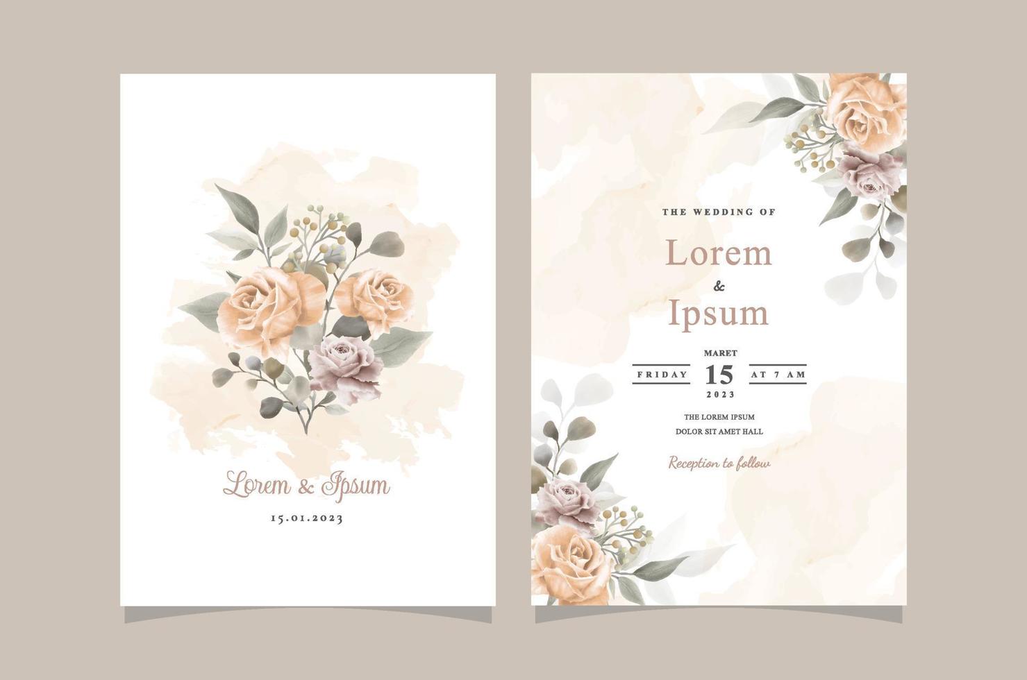 Elegant Floral Hand Drawn Wedding Invitation Card Template vector