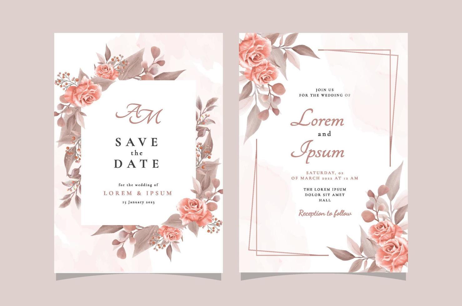 elegante plantilla de tarjeta de invitación de boda dibujada a mano floral vector