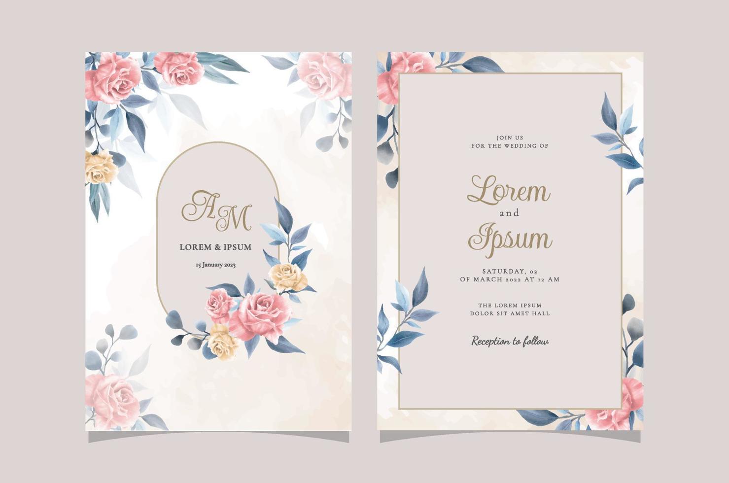 Elegant Floral Hand Drawn Wedding Invitation Card Template vector