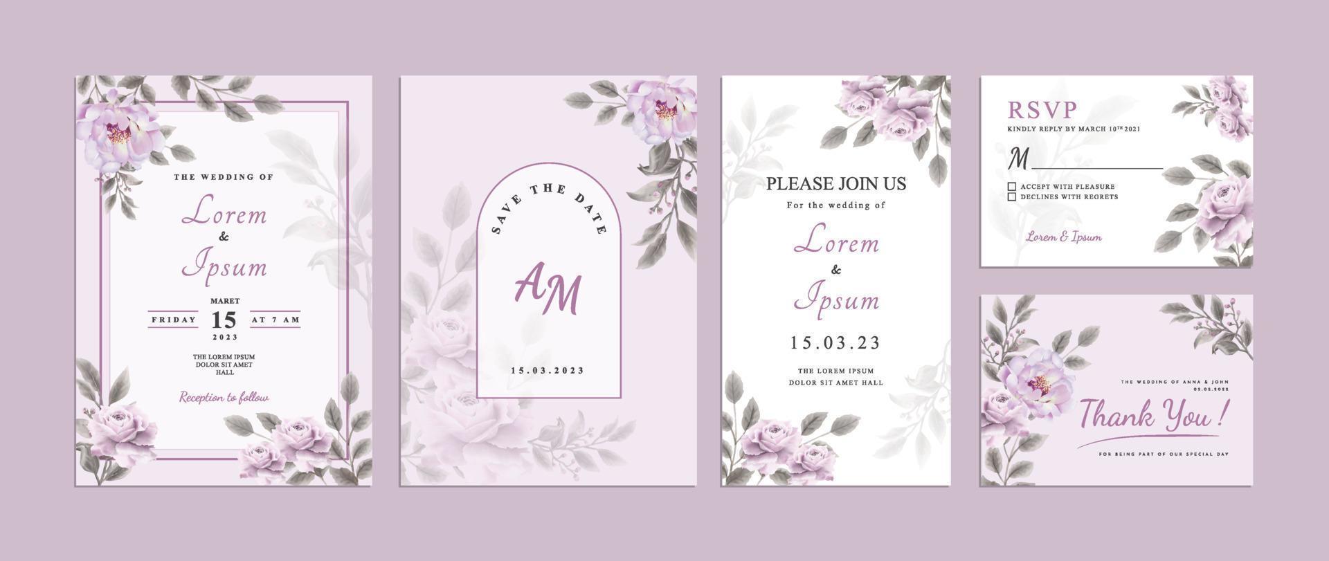 Elegant Floral Hand Drawn Wedding Invitation Card Template vector