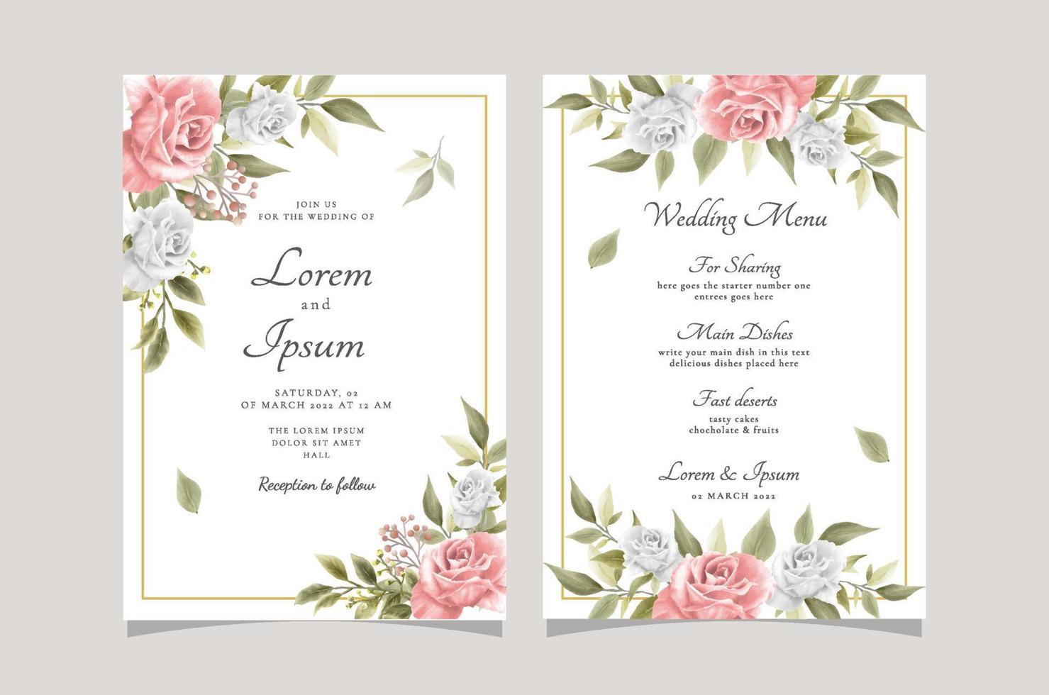 Elegant Floral Hand Drawn Wedding Invitation Card Template vector