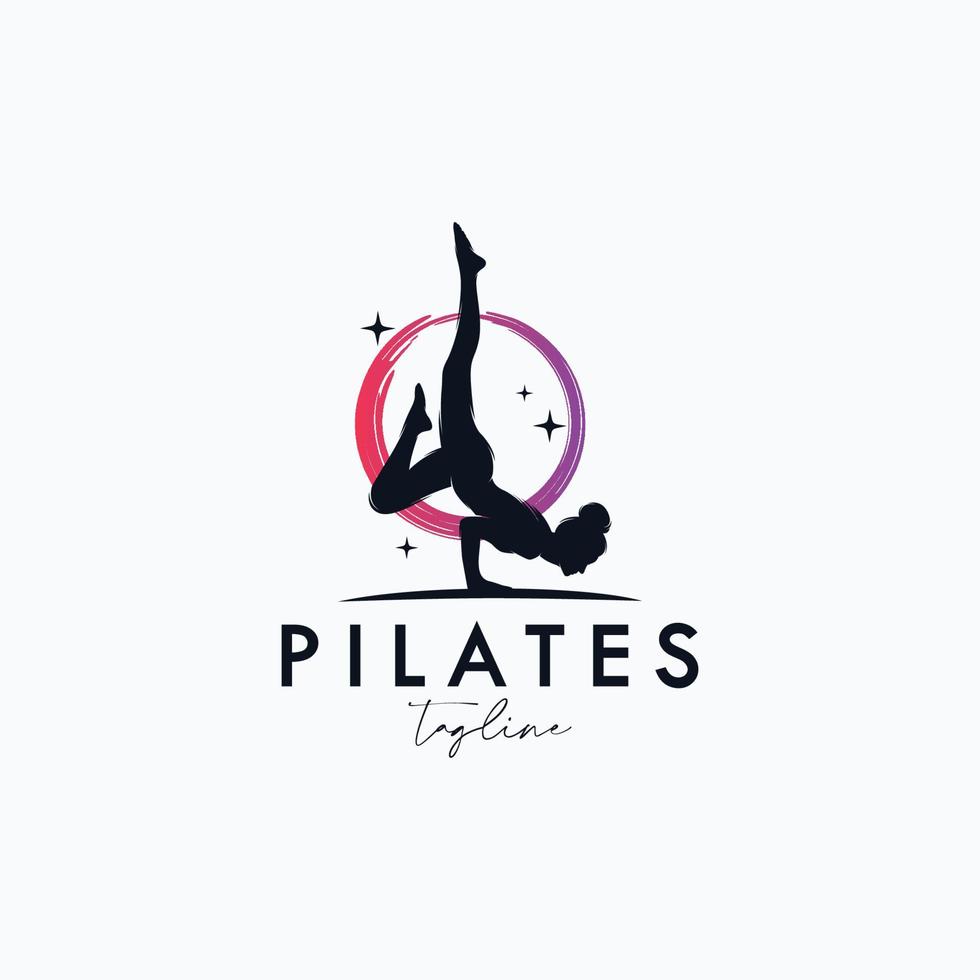 Set of Trainer Pilates Woman Silhouette creative vector logo design