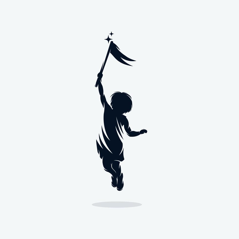 A child is flying holding a flag logo vector