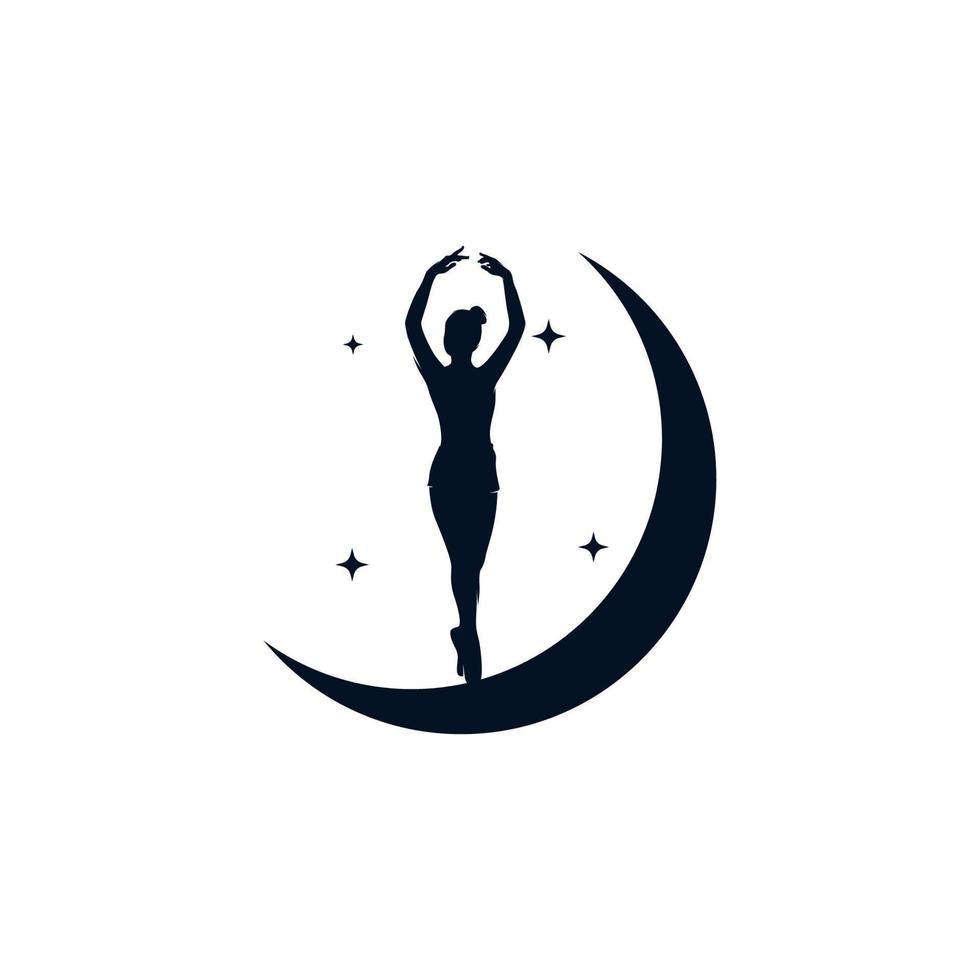 Ballerina in the moon with stars logo design template vector