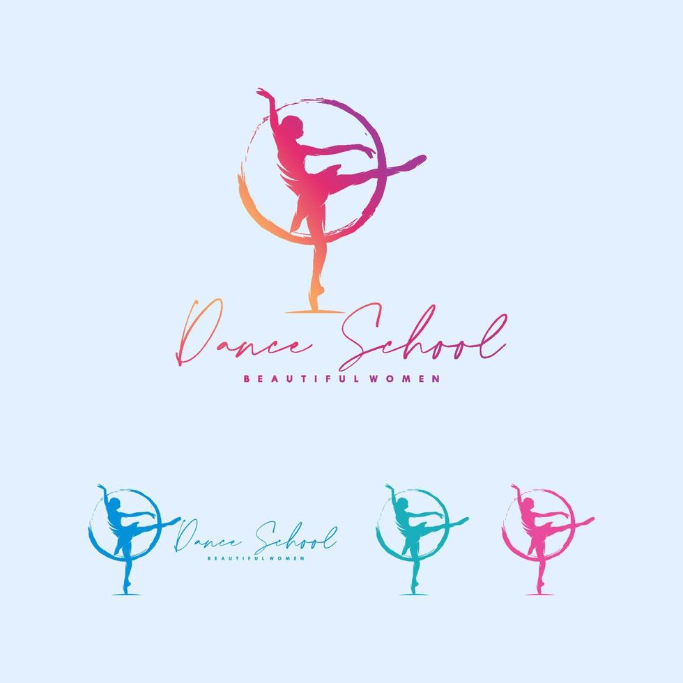 Modern dance school logo design vector