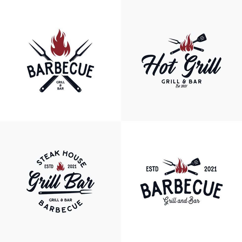 Collection of Barbecue and Steakhouse logo set vector