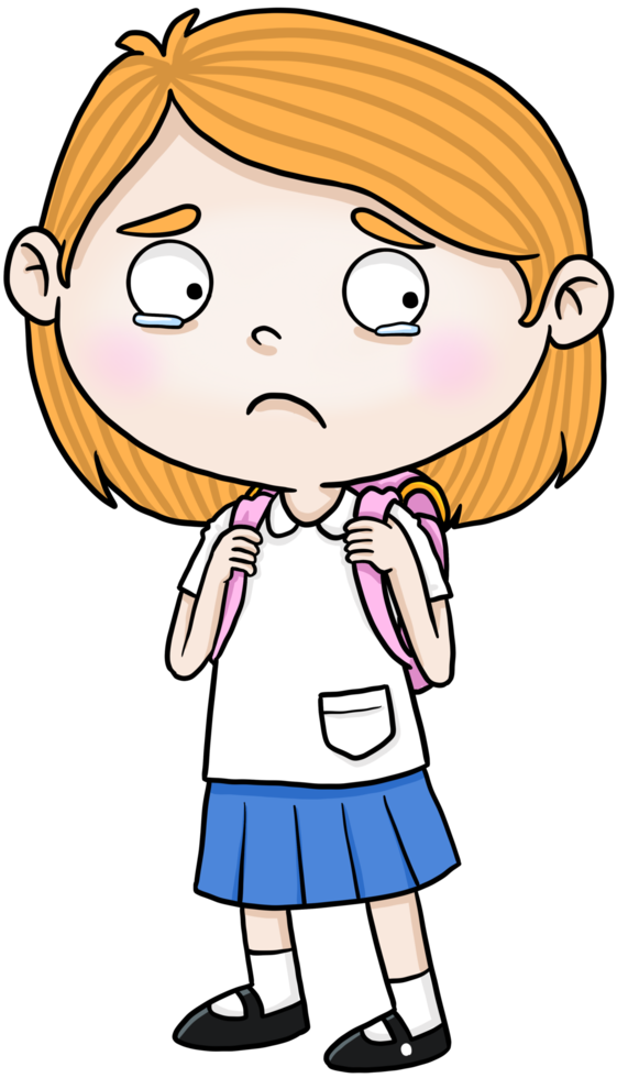 dessin animé étudiant fille triste coloré png