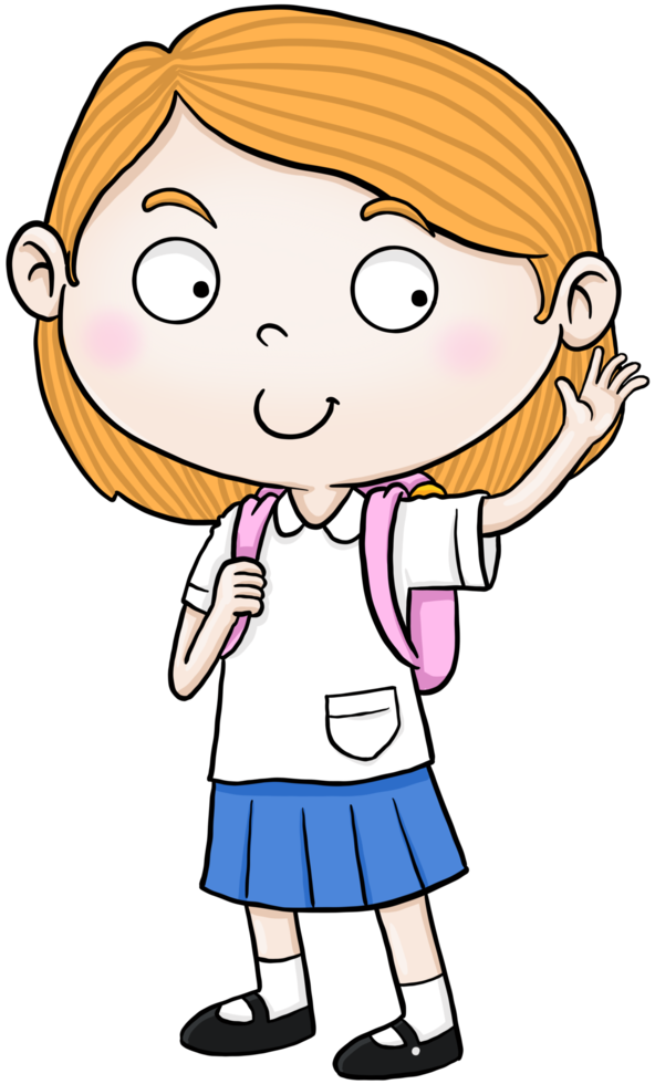 cartoon student girl say hi colorful png