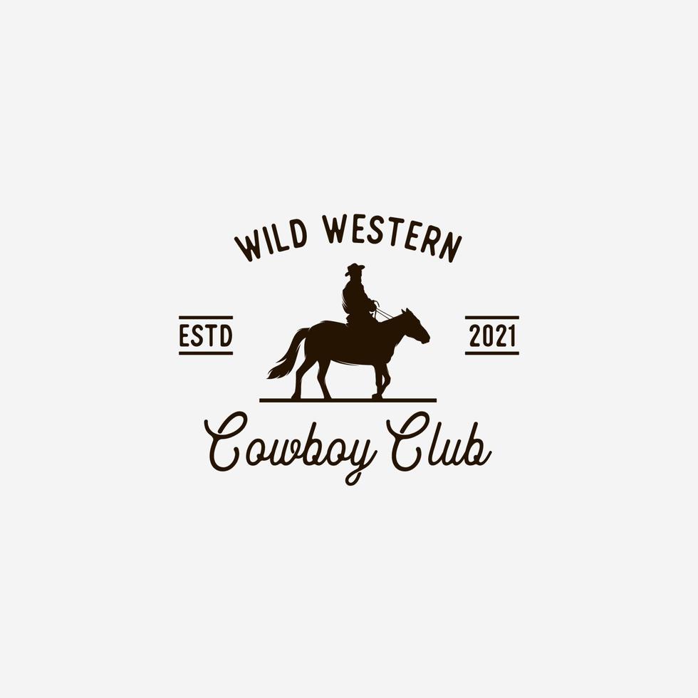 Vintage Retro Cowboy Riding Horse Silhouette logo design illustration vector