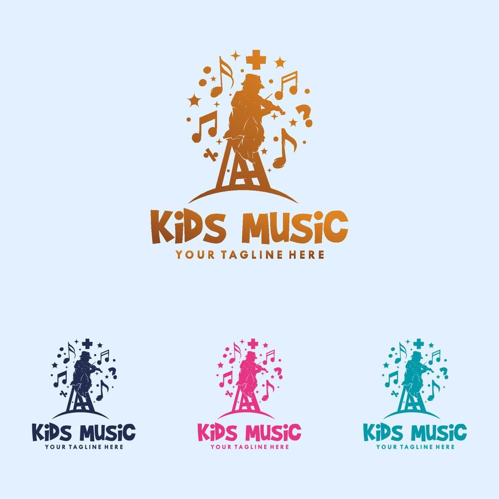 niños coloridos tocando diseño de logotipo de música vector