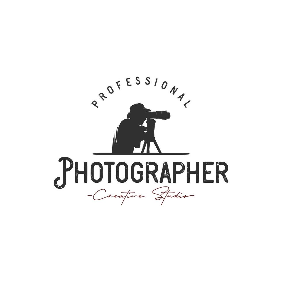 Vintage silhouette photographer logo design concept vector