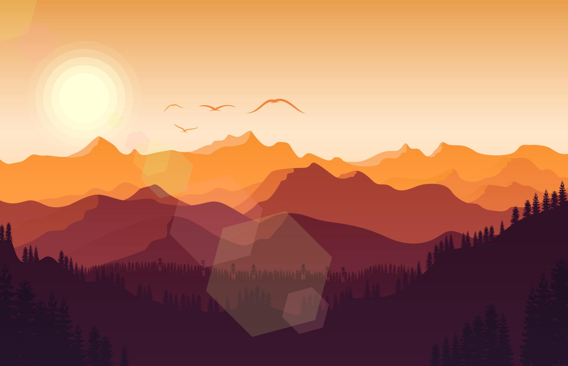 Mountain landscape with deer and forest at sunset 11155657 Vector Art ...