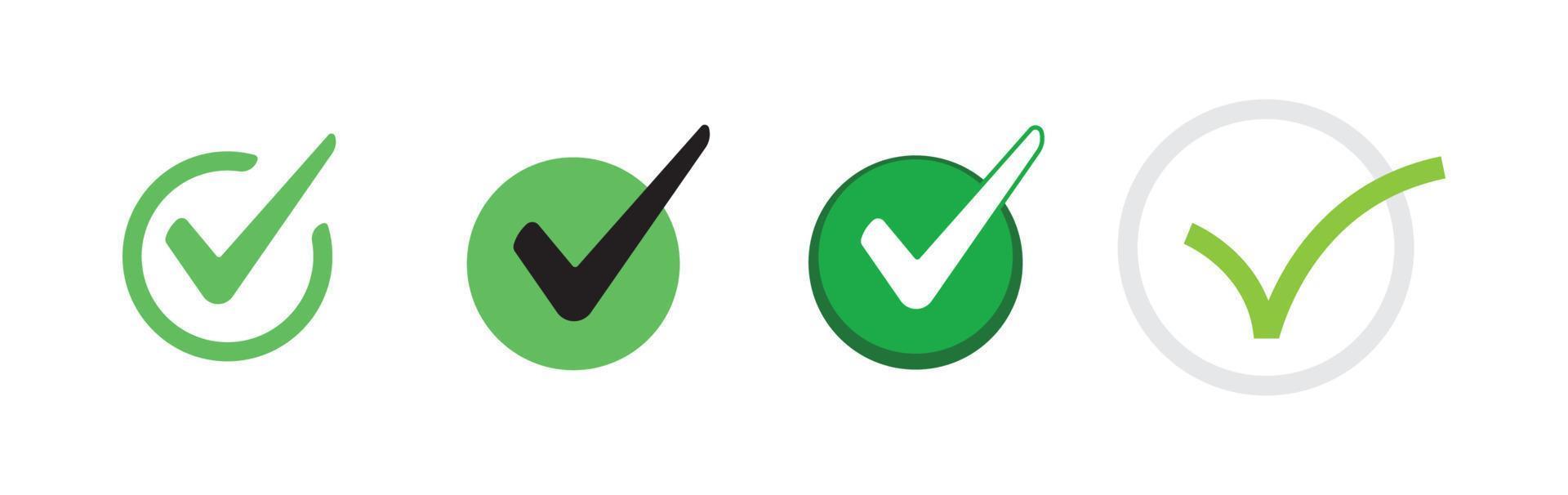 Check mark icons. Green tick approval. vector