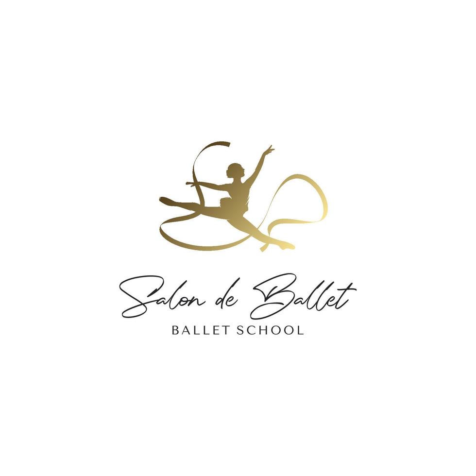 Gold ballet school logo design template vector