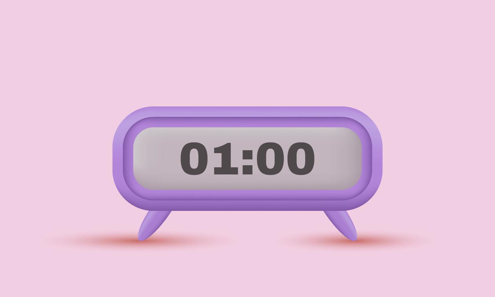 diseño 3d de icono de hora digital de reloj púrpura realista único aislado en vector