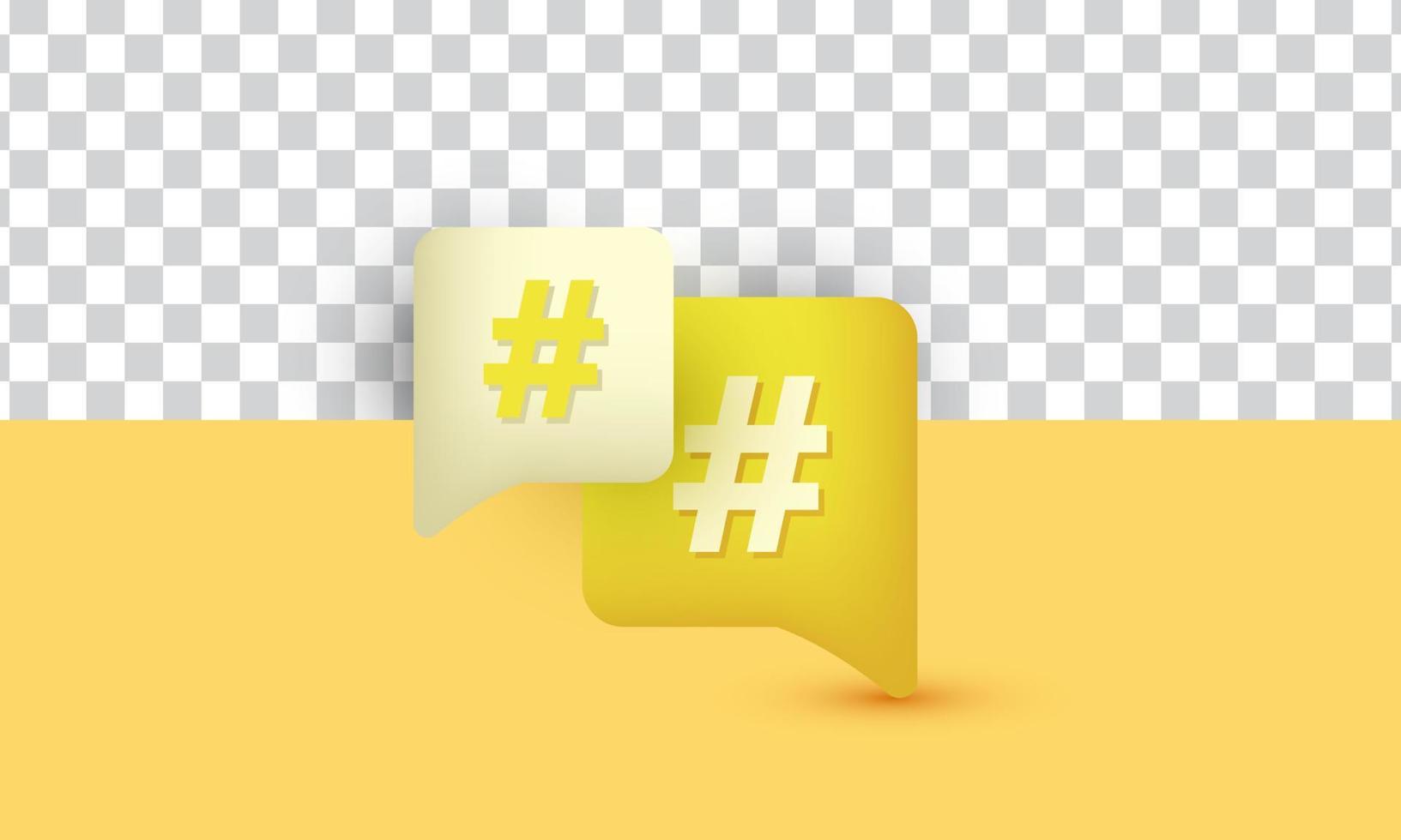 unique realistic yellow hashtag search link symbol 3d design isolated on vector