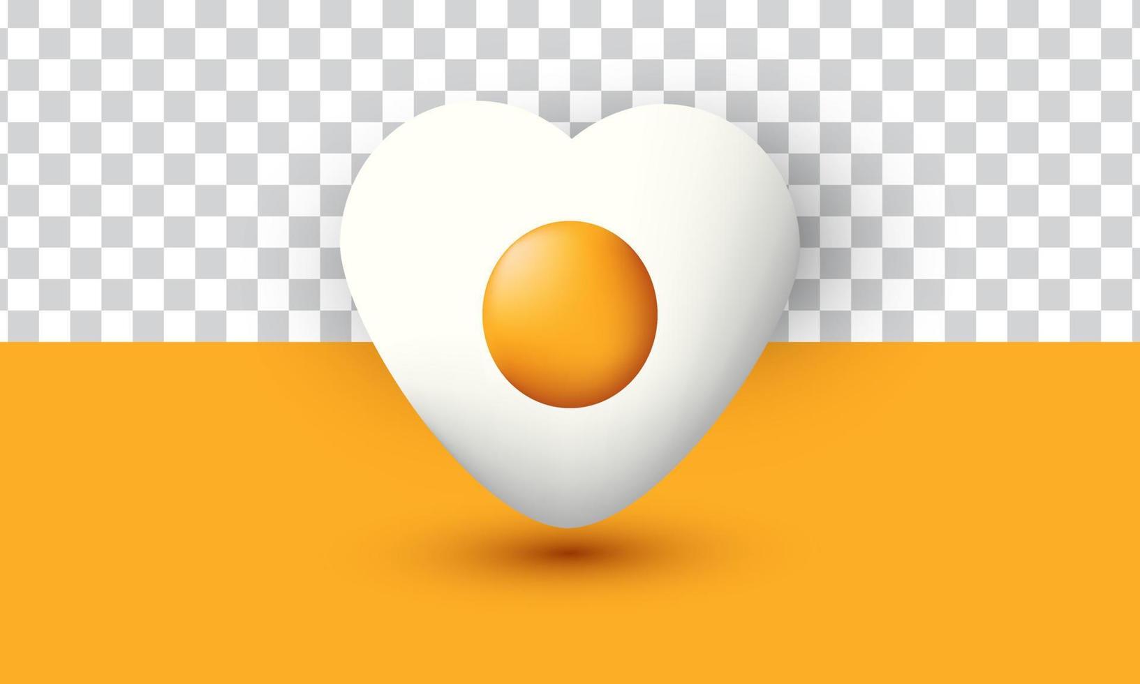 unique realistic fried egg shape heart icon 3d design isolated on vector