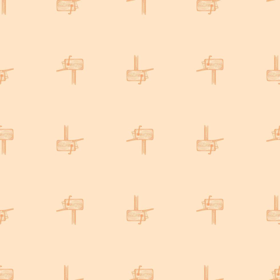 Mailbox with letter engraved seamless pattern. Vintage letterbox in hand drawn style. vector