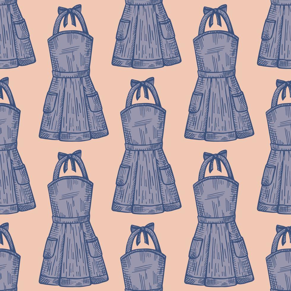 Apron pinafore engraved seamless pattern. Kitchen element for cook in hand drawn style. vector