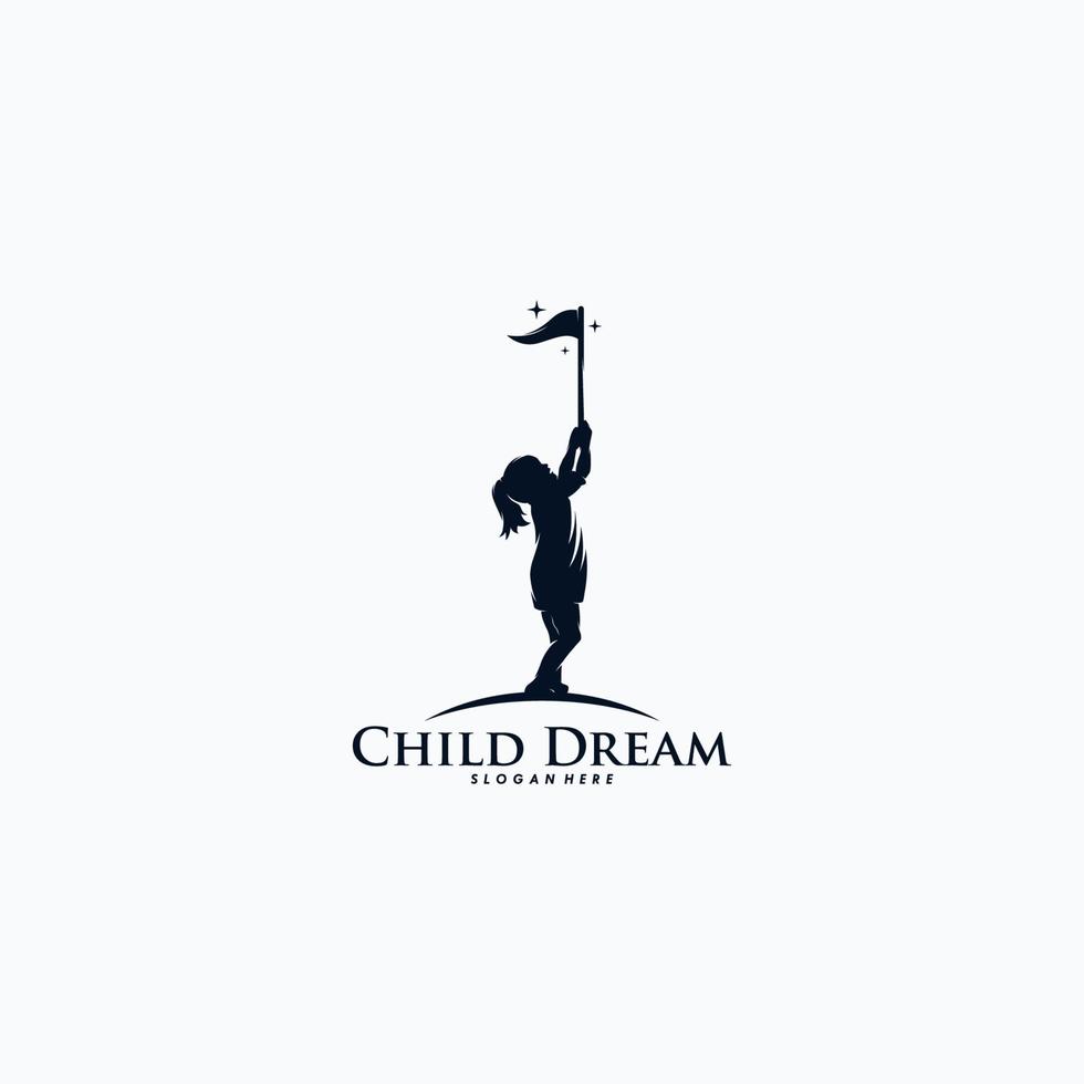 Kids holding a flag logo design vector