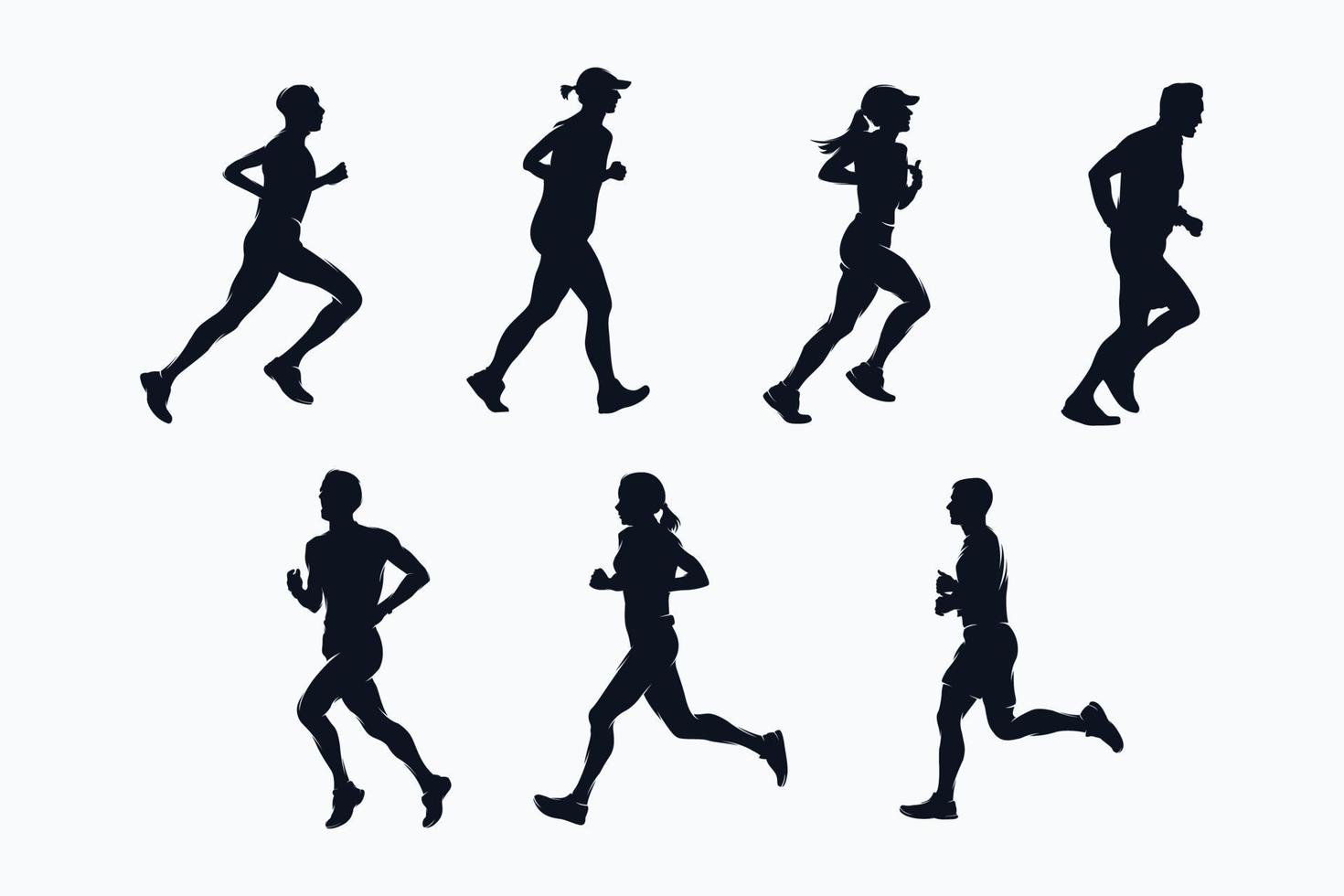 collection of silhouettes of running people vector