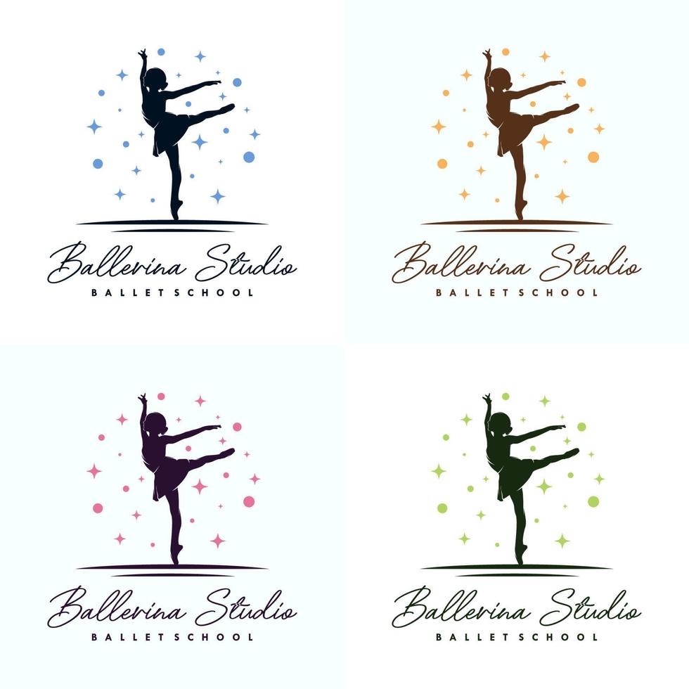 Set of ballet dance in the stars logo design template vector