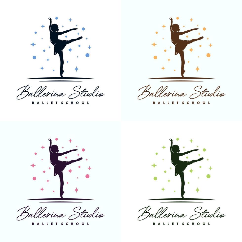 conjunto de danza de ballet en la plantilla de diseño de logotipo de estrellas vector