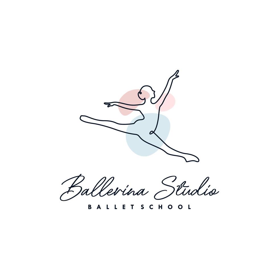 Line Art Ballerina logo design template vector