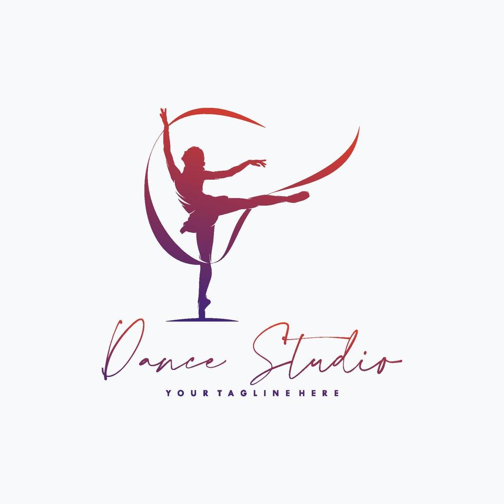 gimnasia rítmica con vector de diseño de logotipo de cinta