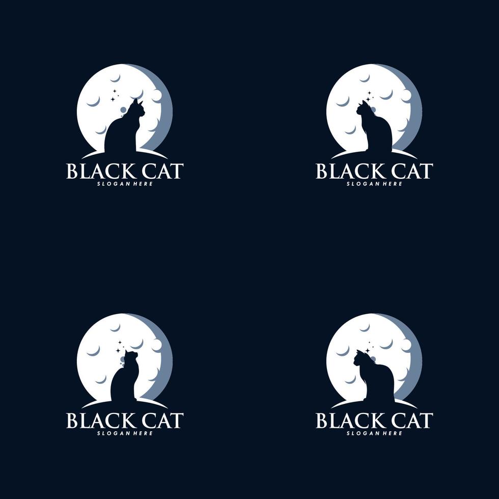 Set of cat in the moon logo design vector