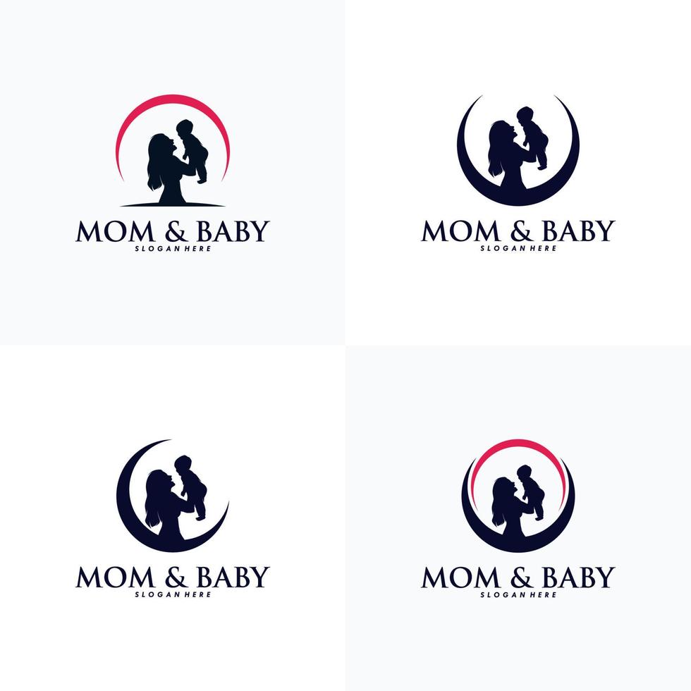 Mother holding a little baby logo design vector