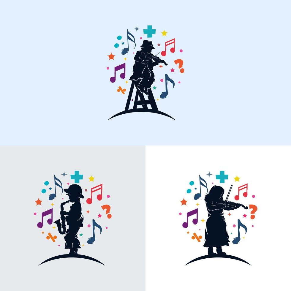 Set of kids playing music logo design vector