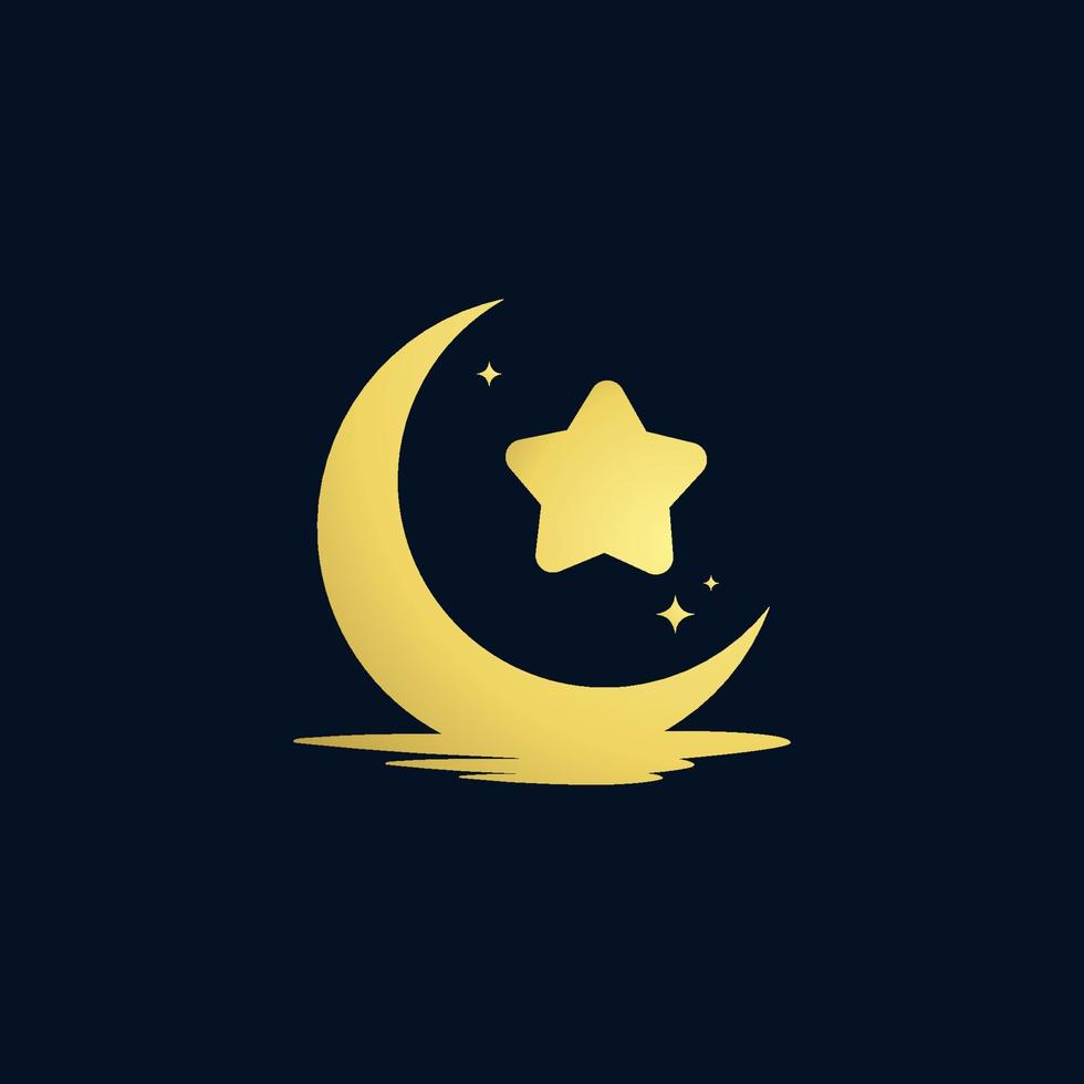 elegant crescent moon and star logo design vector