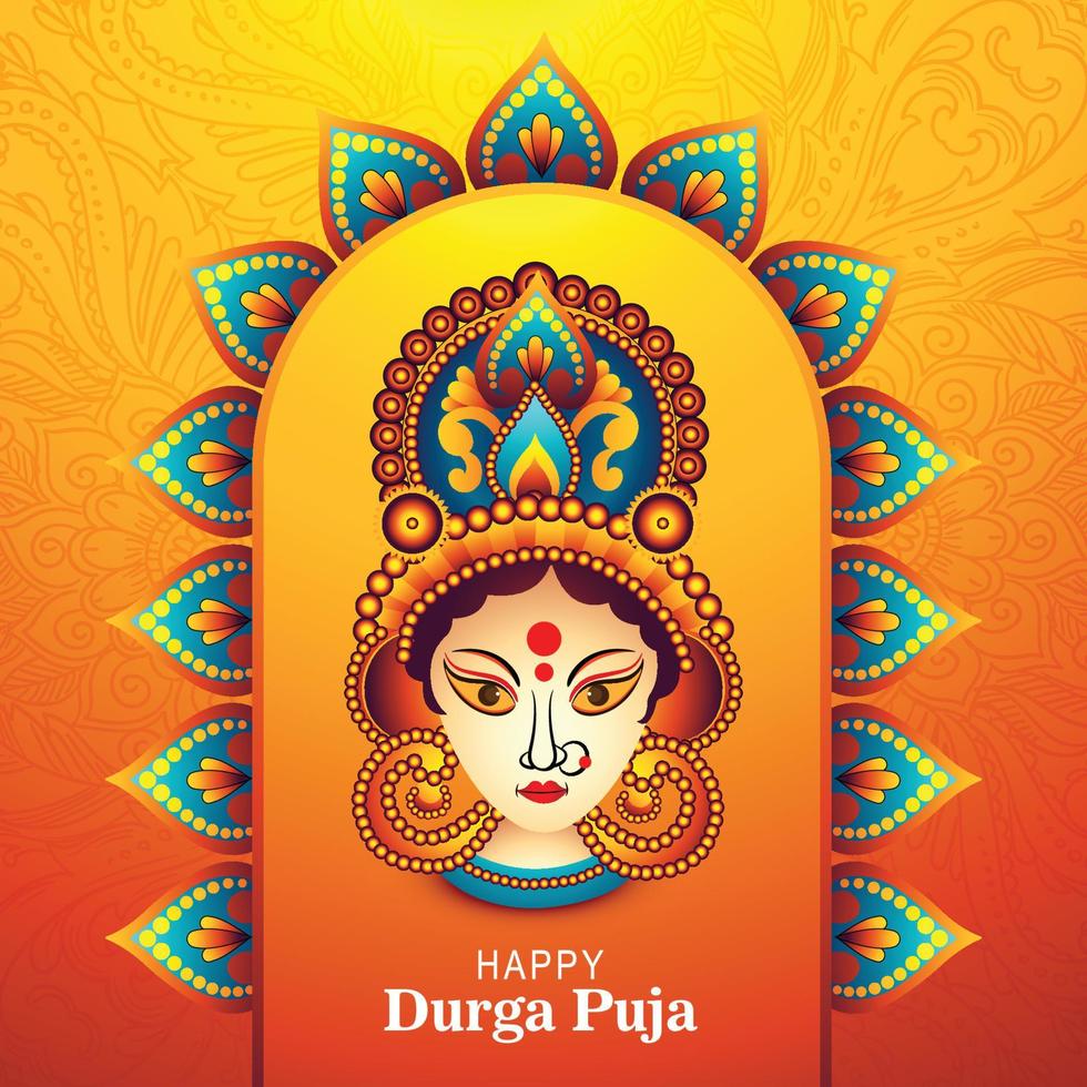 diosa durga cara en feliz durga puja subh navratri fondo de tarjeta vector