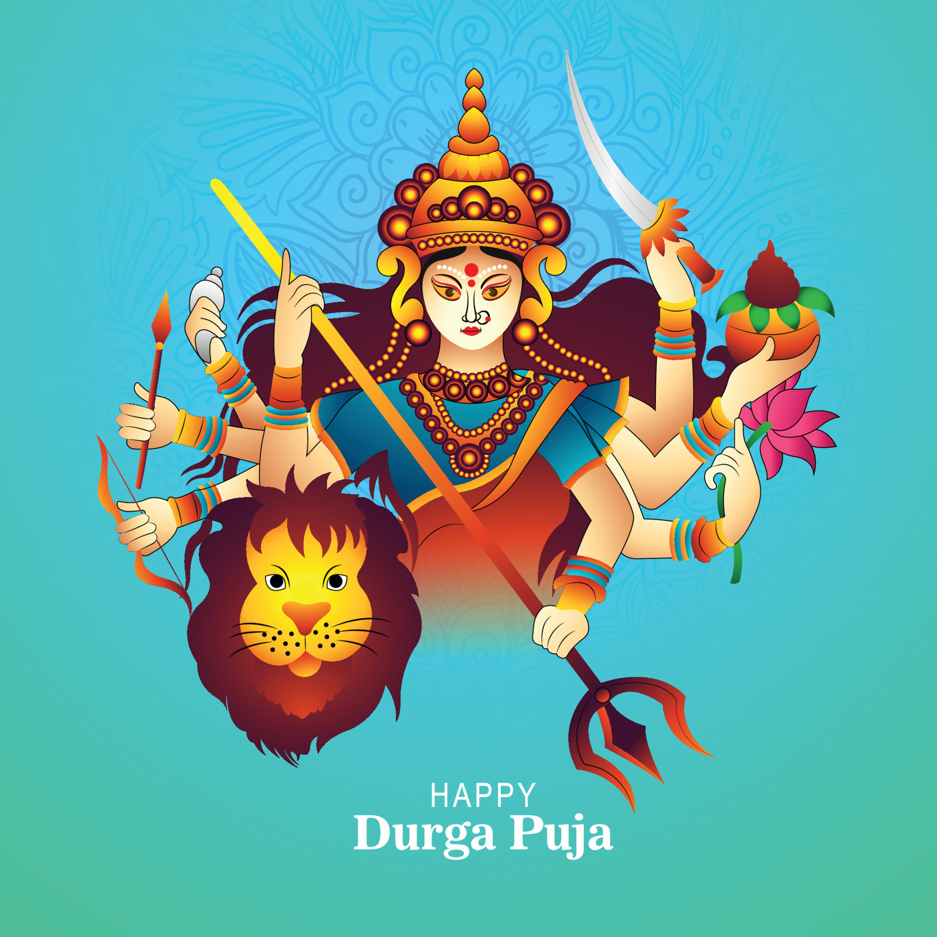 Goddess durga face in happy durga puja subh navratri card background
