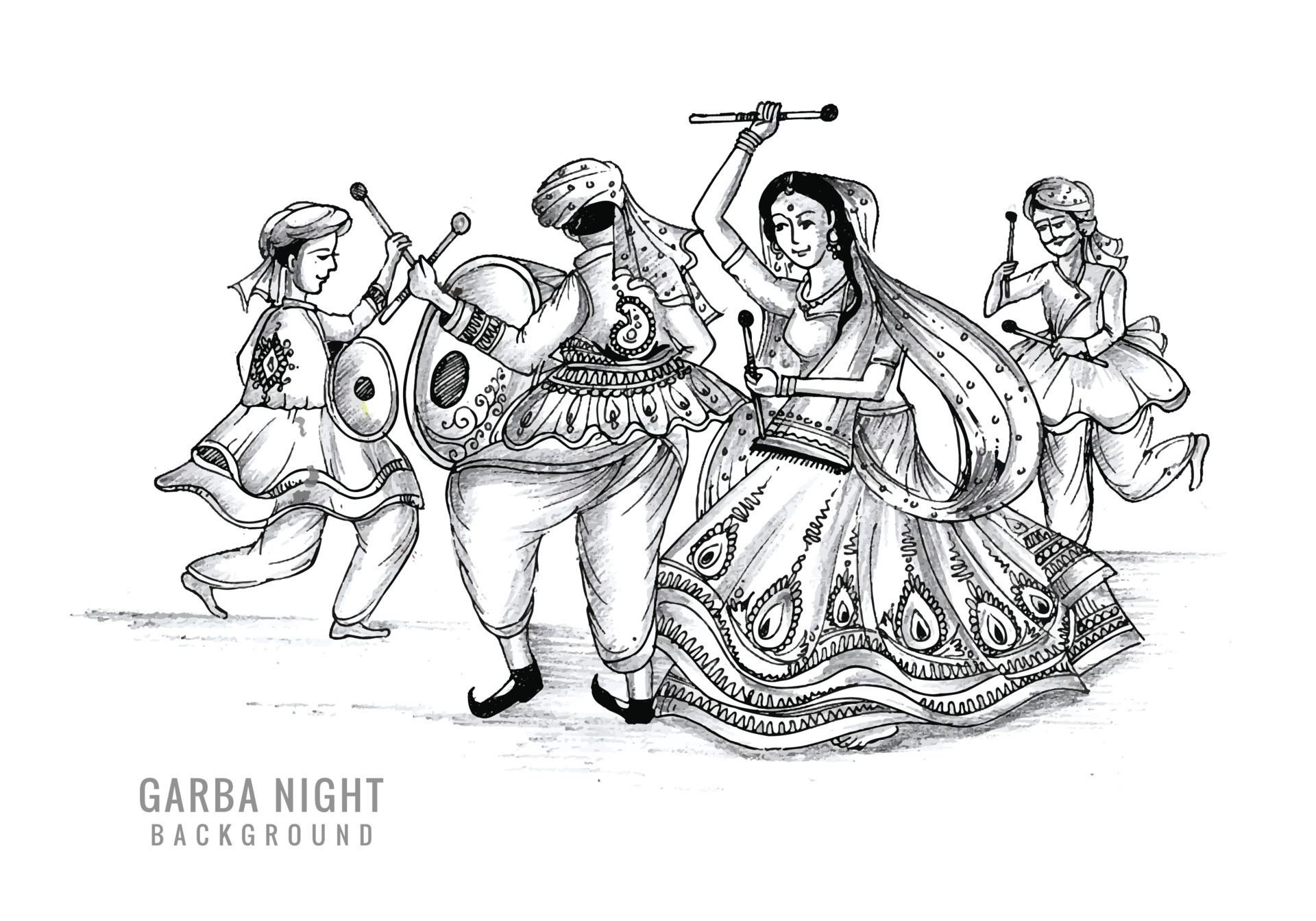 Navratri Festival Drawing  Garba Drawing Easy  How To Draw Dandiya Dance   Pencil Drawing Easy  Pencil drawings easy Easy drawings Drawings