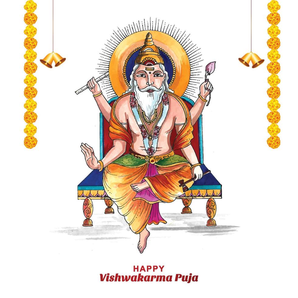 Hindu god vishwakarma an architect and divine engineer of universe celebration background vector