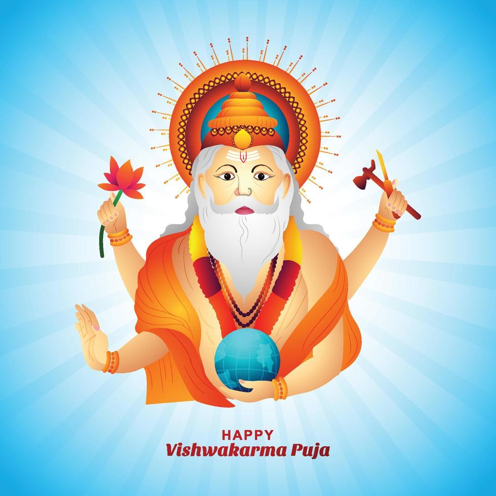 Happy vishwakarma puja illustration celebration card background vector