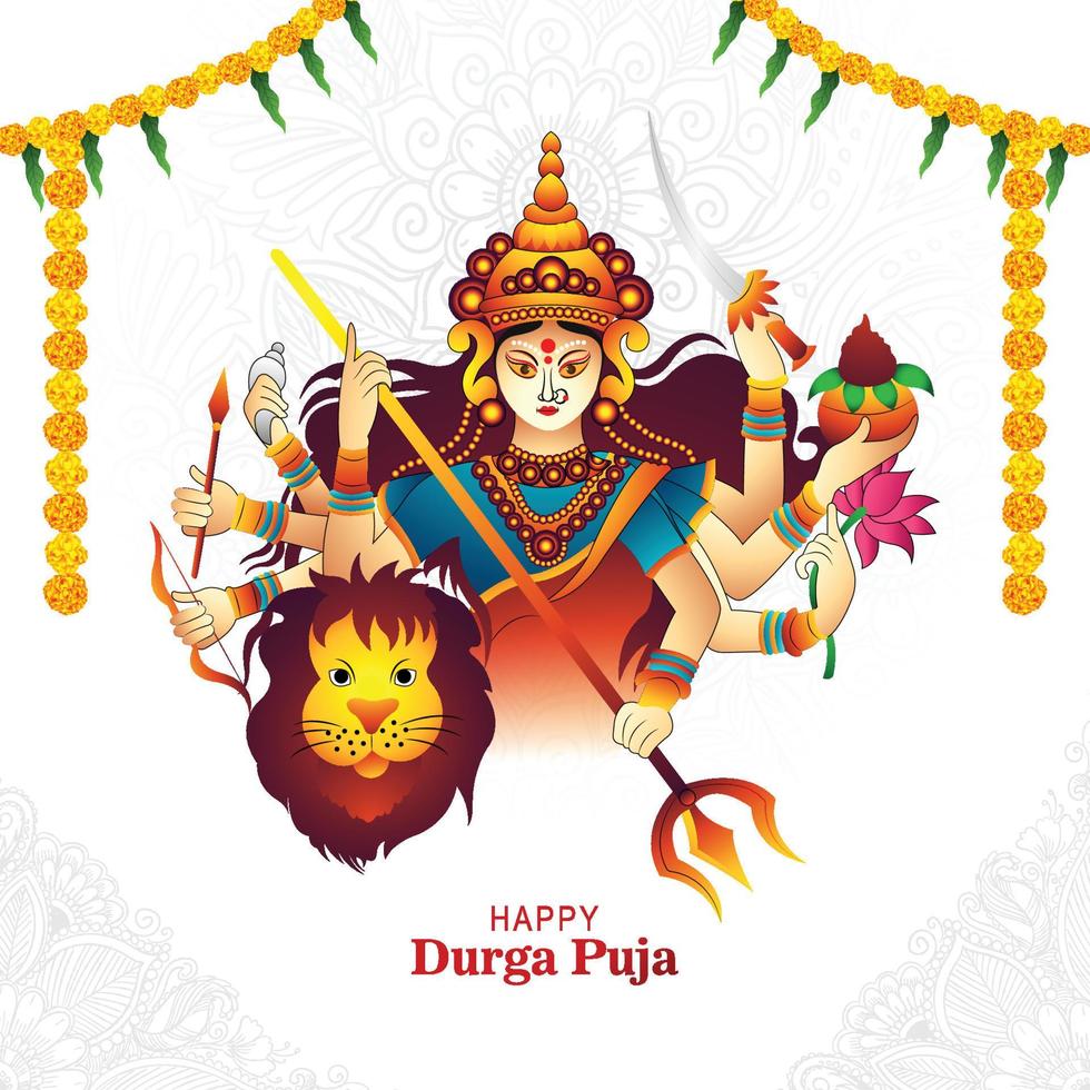 dios indio durga en feliz durga puja subh navratri fondo vector